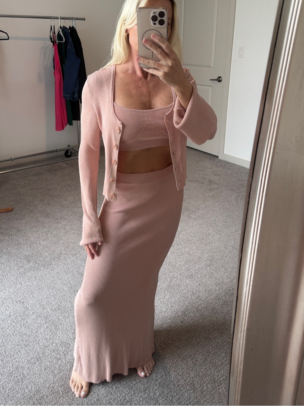 Like New Zara Blush Pink Set. Crop top cardigan and skirt Size Medium